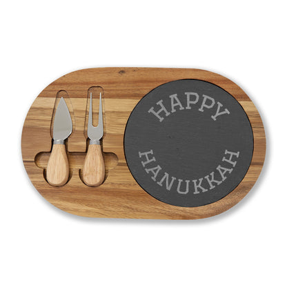 Engraved charcuterie board with slate insert & cheese knives