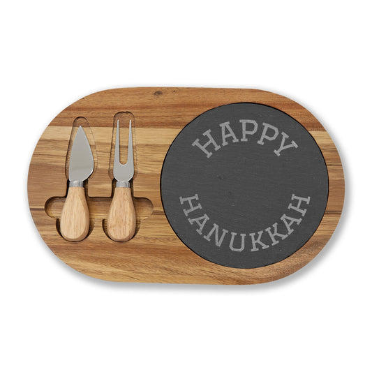 Engraved charcuterie board with slate insert & cheese knives