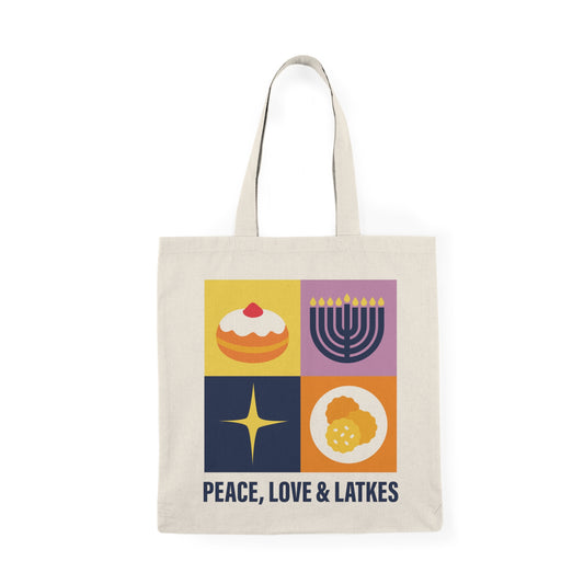 Peace, Love & Latkes tote bag