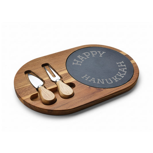 Engraved charcuterie board with slate insert & cheese knives
